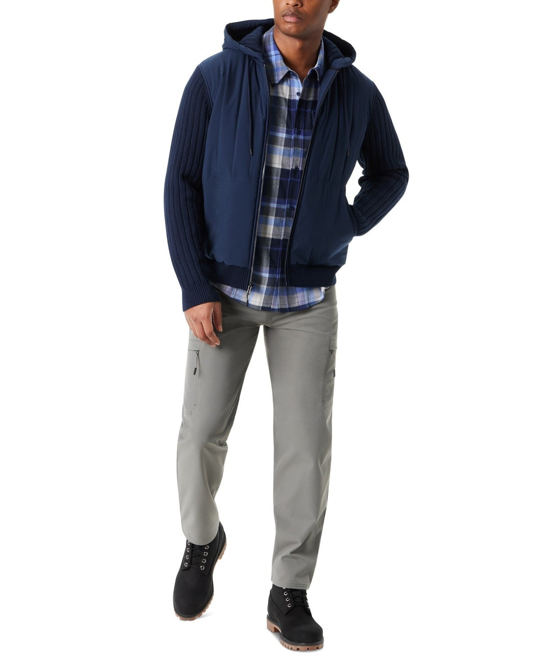 BASS OUTDOOR Mixed Media Zip-Front Hooded Sweater Jacket MSRP $119