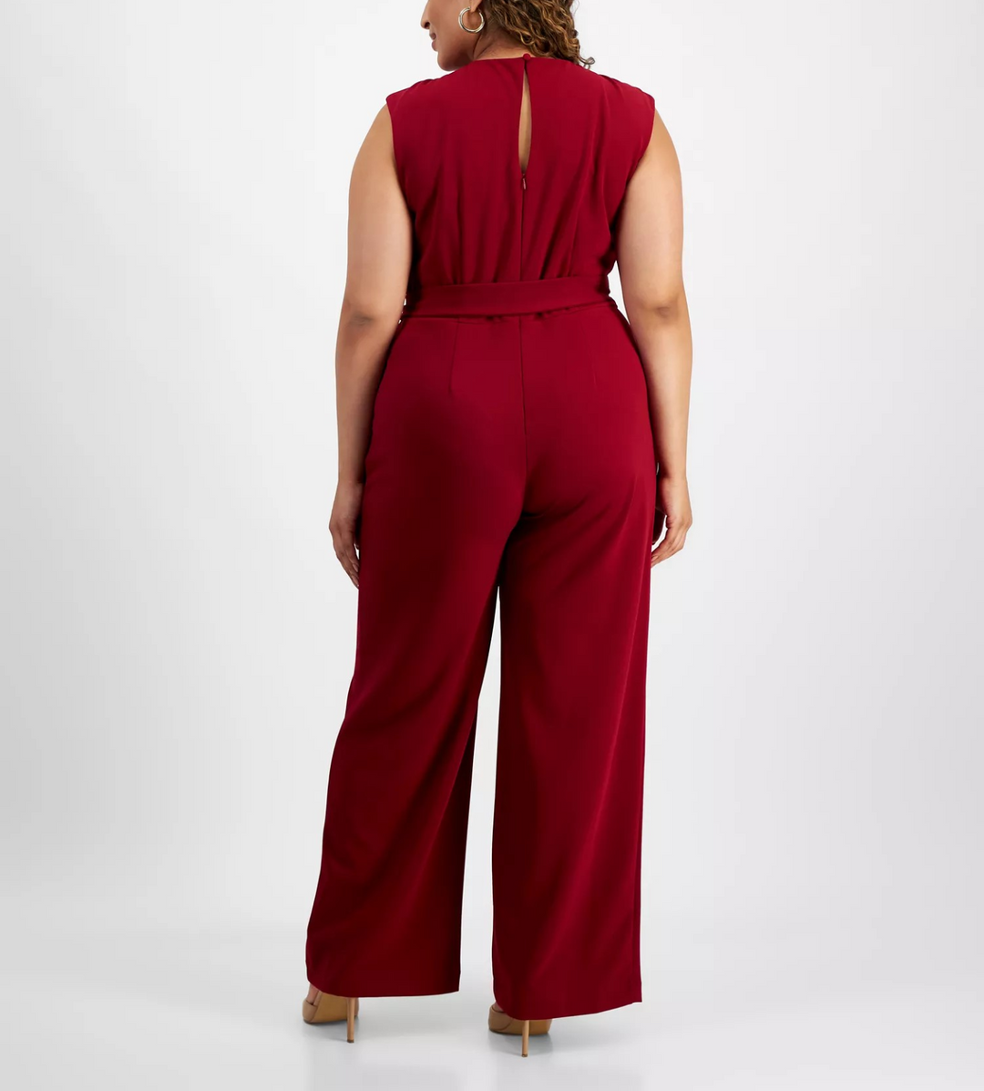 Tahari Plus Size Sleeveless Scuba Crepe Tie-Waist Jumpsuit MSRP $149