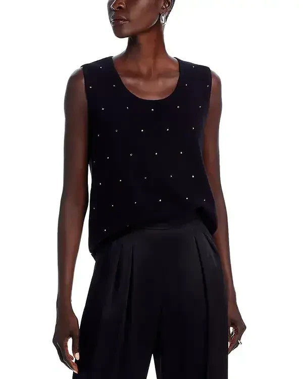 C by Bloomingdale's Cashmere Rhinestone Embellished Sleeveless Sweater MSRP $188