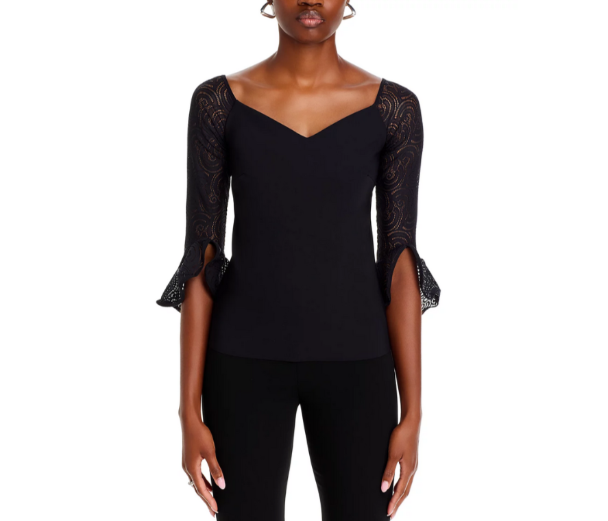 Chiara Boni La Petite Robe Saffy Lace Sleeve Top MSRP $395