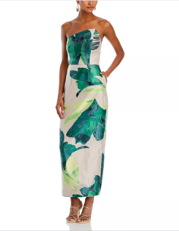 MILLY Asymmetrical Tropical Jacquard Dress MSRP $795