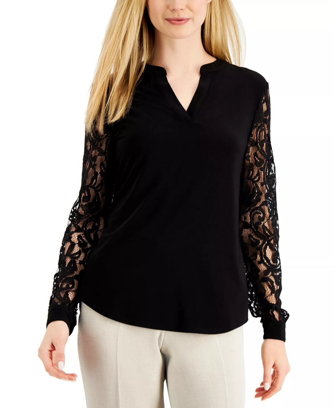 Kasper Lace-Sleeve Top MSRP $79