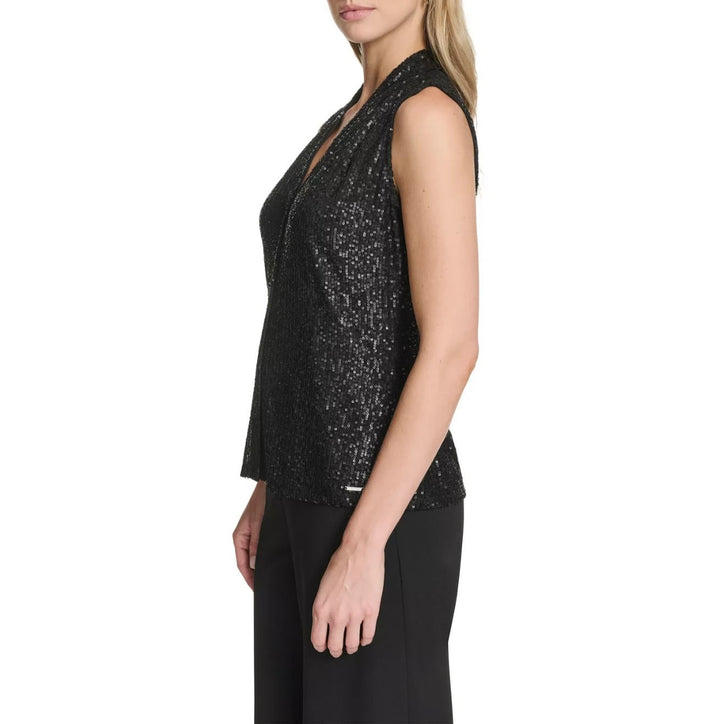 Calvin Klein Sequin Detail V-Neck Blouse MSRP $74