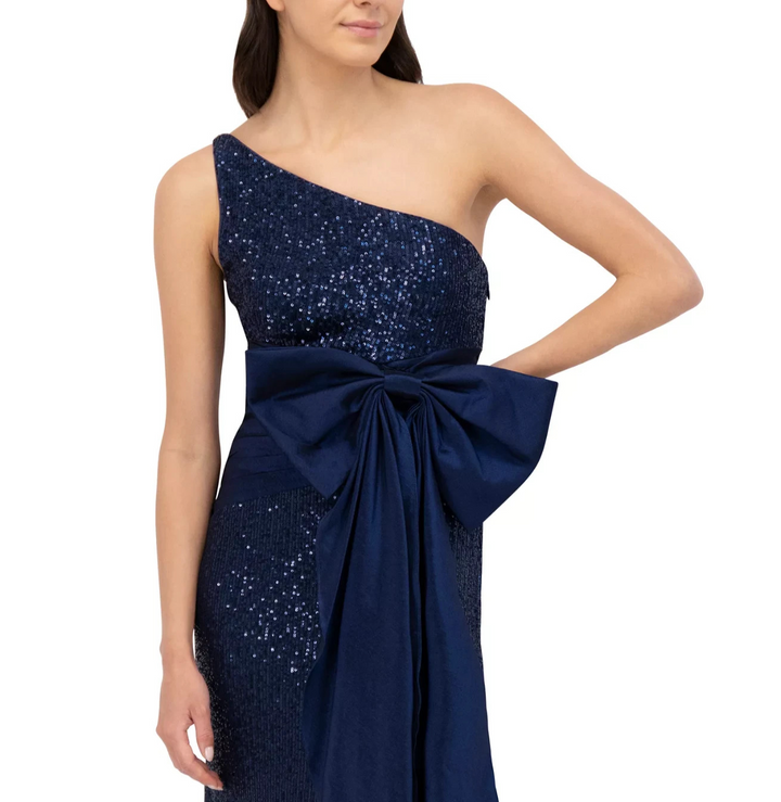 Eliza J Women's One-Shoulder Satin-Bow Sequinned Gown MSRP $268