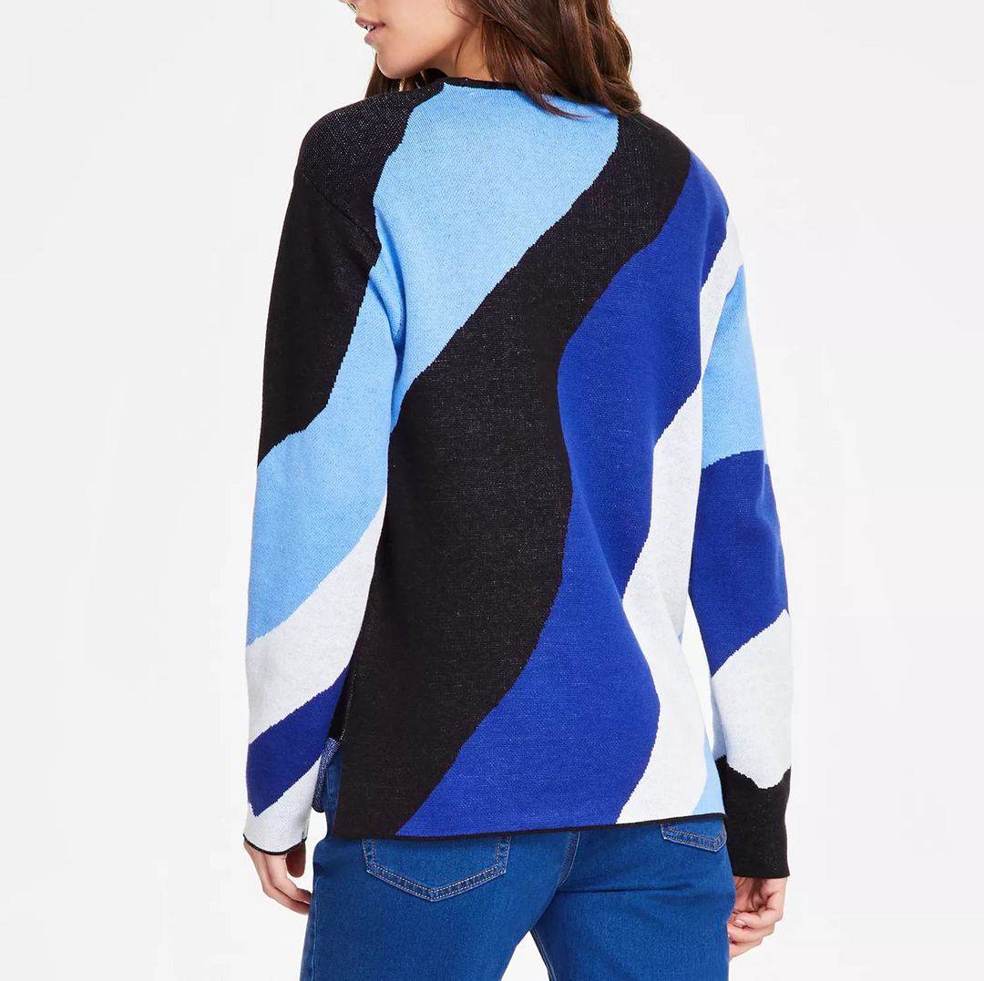 Jones New York Women's Colorblocked Waves Round-Neck Sweater MSRP $99