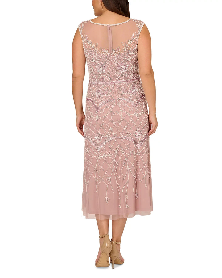 Adrianna Papell Plus Size Beaded Midi Dress MSRP $349