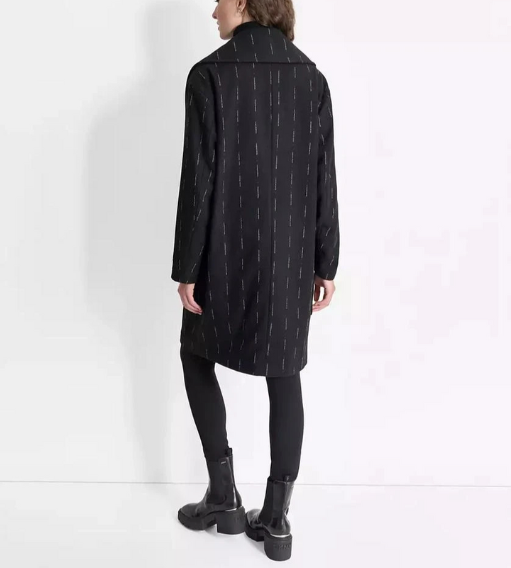 DKNY Women's Broken-Stripe Long-Sleeve Oversized Coat size M/L MSRP $349
