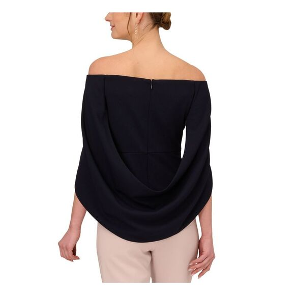 ADRIANNA PAPELL Womens Navy Zippered Cape Sleeve Evening Top MSRP $139