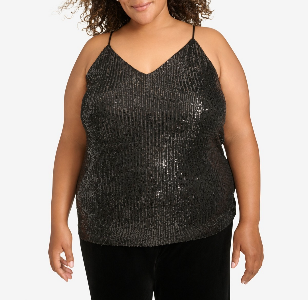 Calvin Klein Plus Size V-Neck Sleeveless Sequin Top MSRP $74