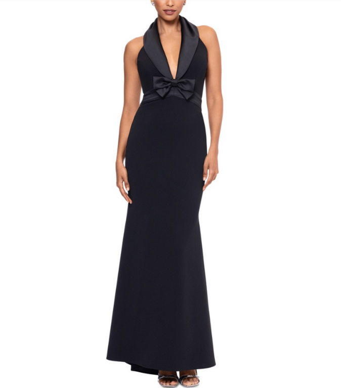 Betsy & Adam Bow-Trim Shawl-Collar Gown MSRP $269