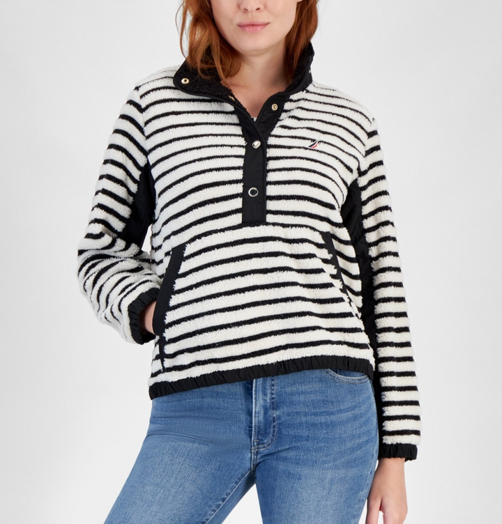 Nautica Jeans Striped Pullover Sherpa Jacket MSRP $99