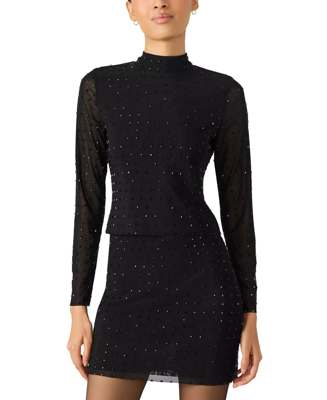 STEVE MADDEN Melvina Embellished Mesh Top MSRP $109