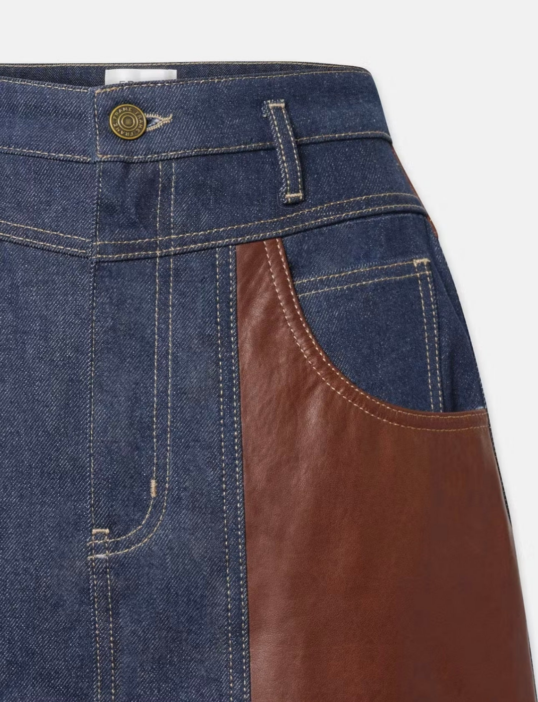 Frame Atelier Denim & Leather Mini Skirt MSRP $598