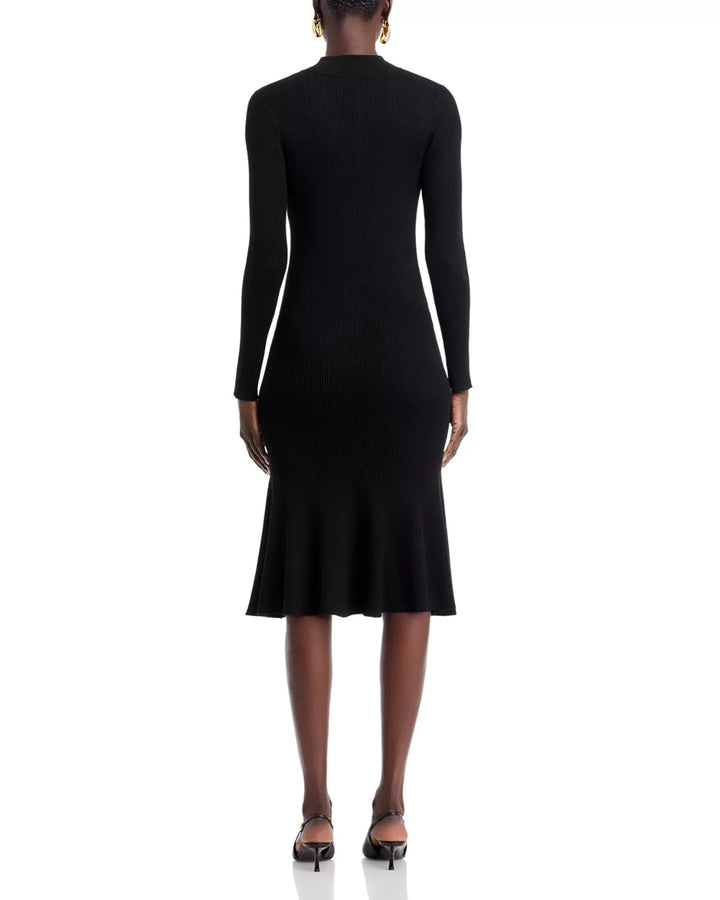 Tahari Long Sleeve Mock Neck Rib Flare Dress MSRP $118