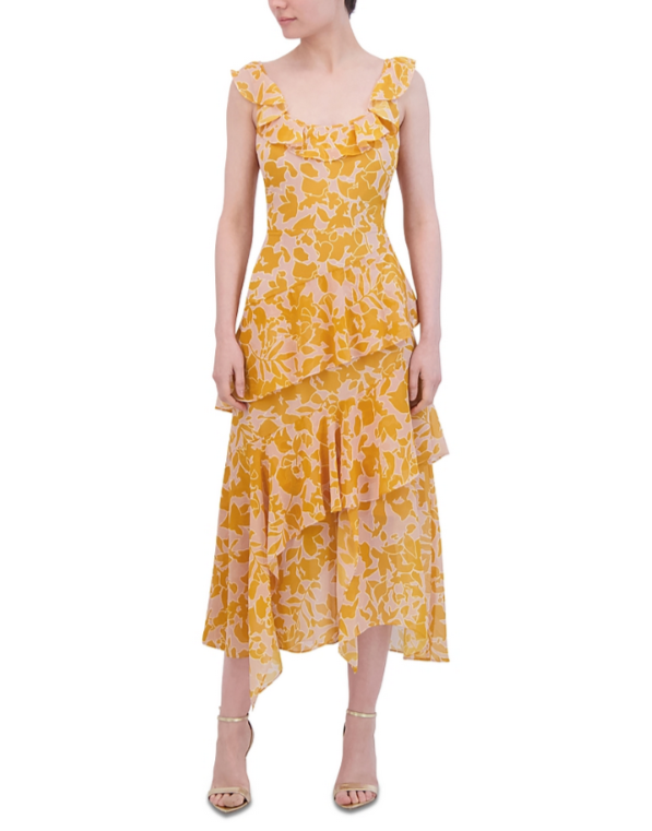 Bcbgmaxazria Asymmetric Tiered Midi Dress MSRP 8 / Golden Yellow Bcbgmaxazria Asymmetric Tiered Midi Dress MSRP 8 / Golden Yellow