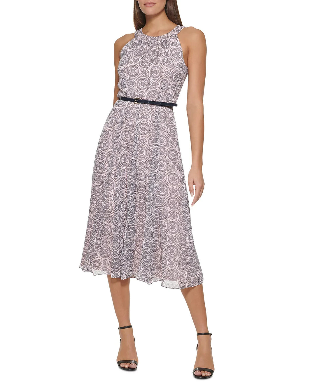 Tommy Hilfiger Printed Halter Belted Midi Dress MSRP $129