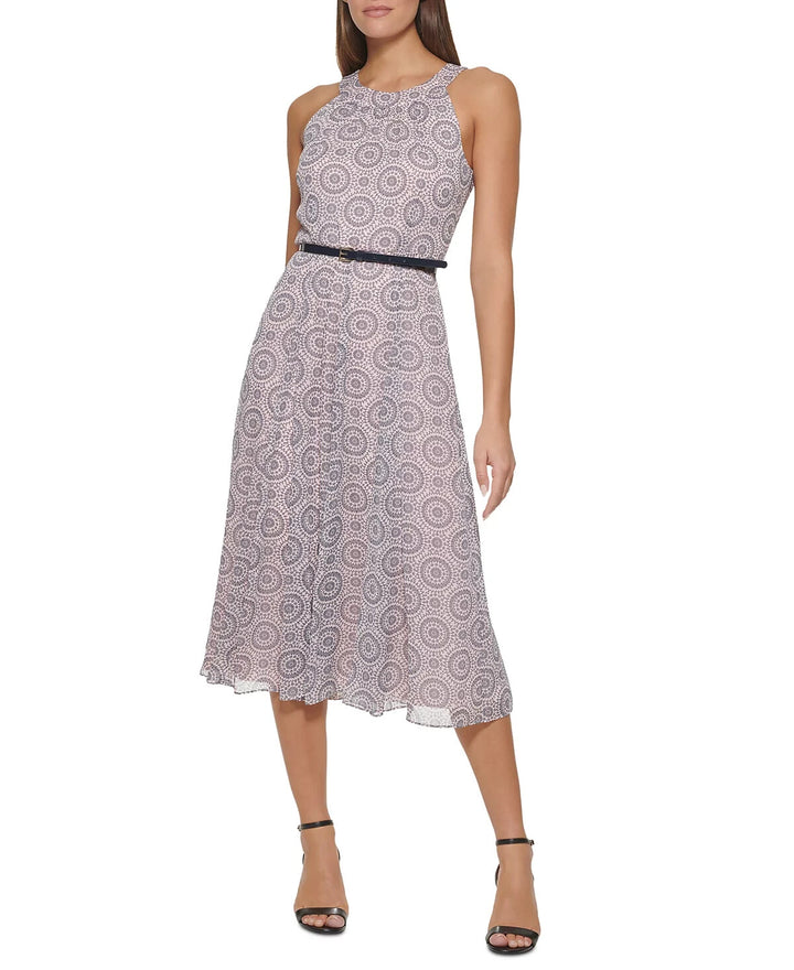 Tommy Hilfiger Printed Halter Belted Midi Dress MSRP $129
