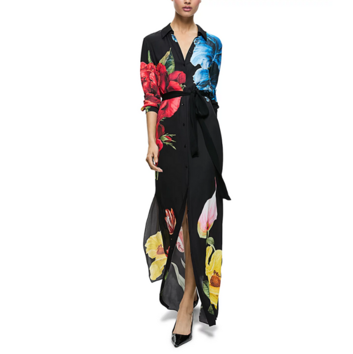 Alice and Olivia Chassidy Floral Maxi Shirt Dress MSRP $595