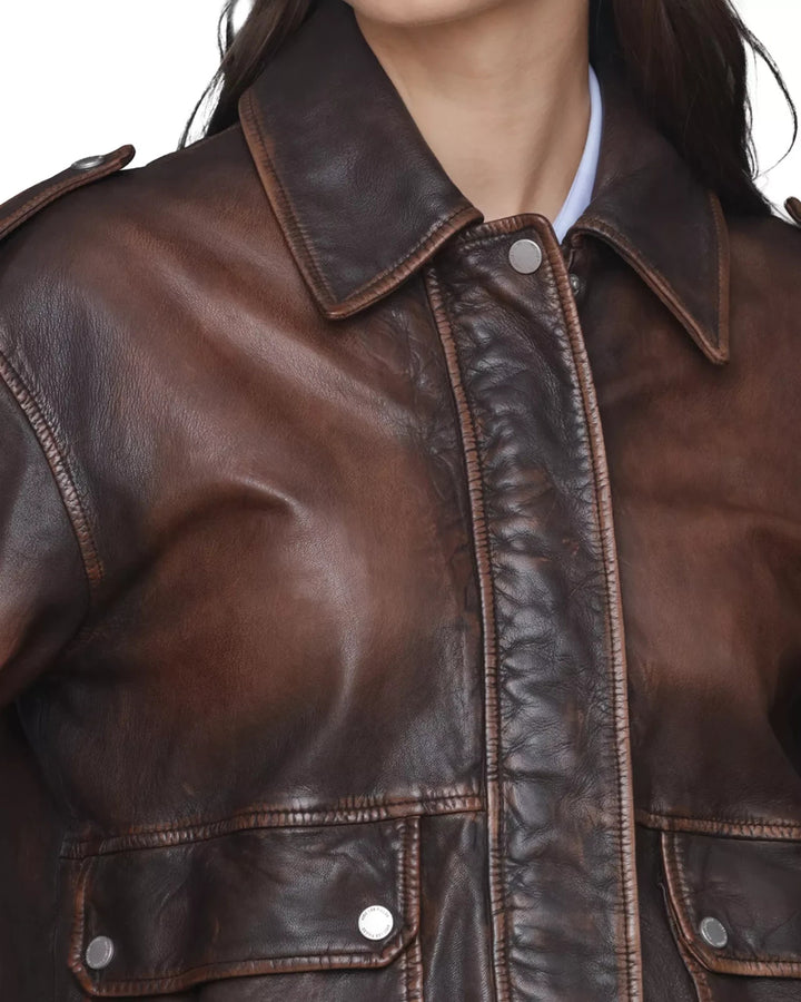 Avec Les Filles Genuine Leather Aviator Jacket MSRP $548