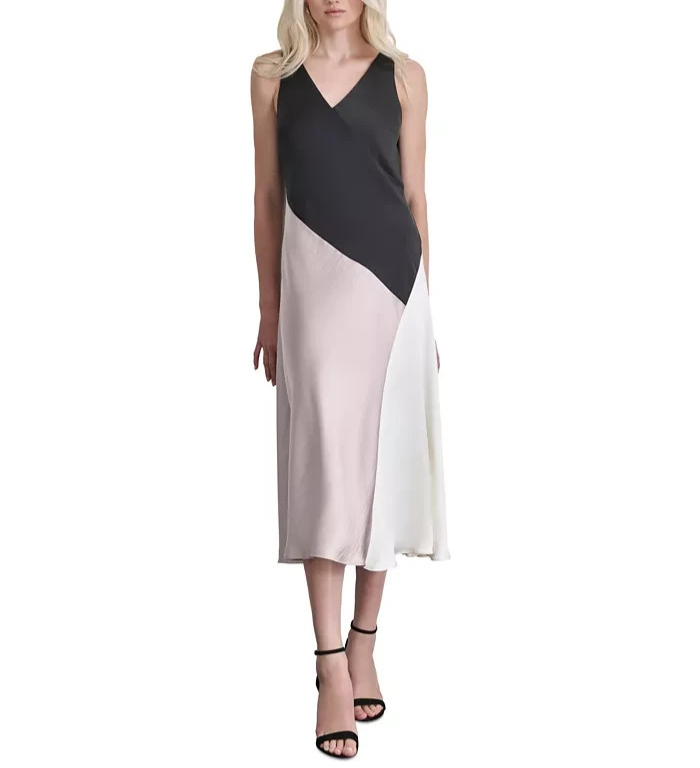 DKNY Satin Colorblocked Slip Dress MSRP $139