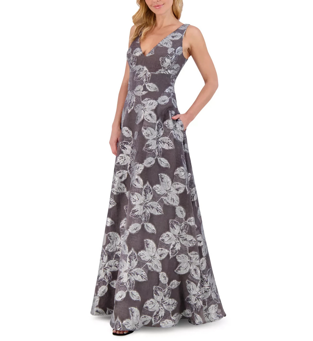 Eliza J Floral Jacquard Sleeveless Ball Gown MSRP $258