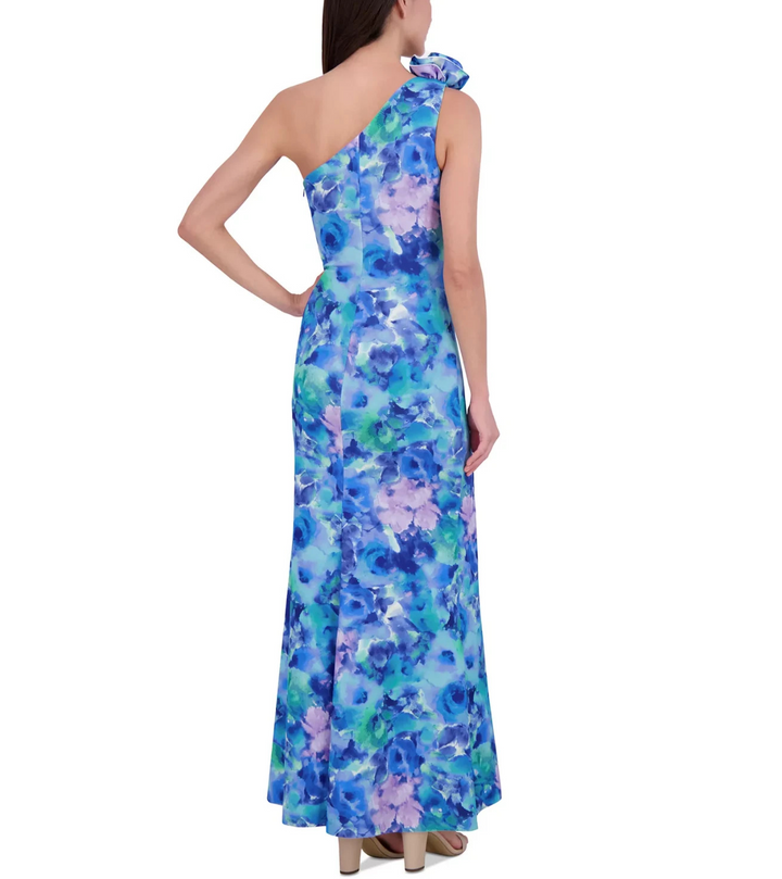 Eliza J Women's Printed Rosette Asymmetric One-Shoulder Gown MSRP $198