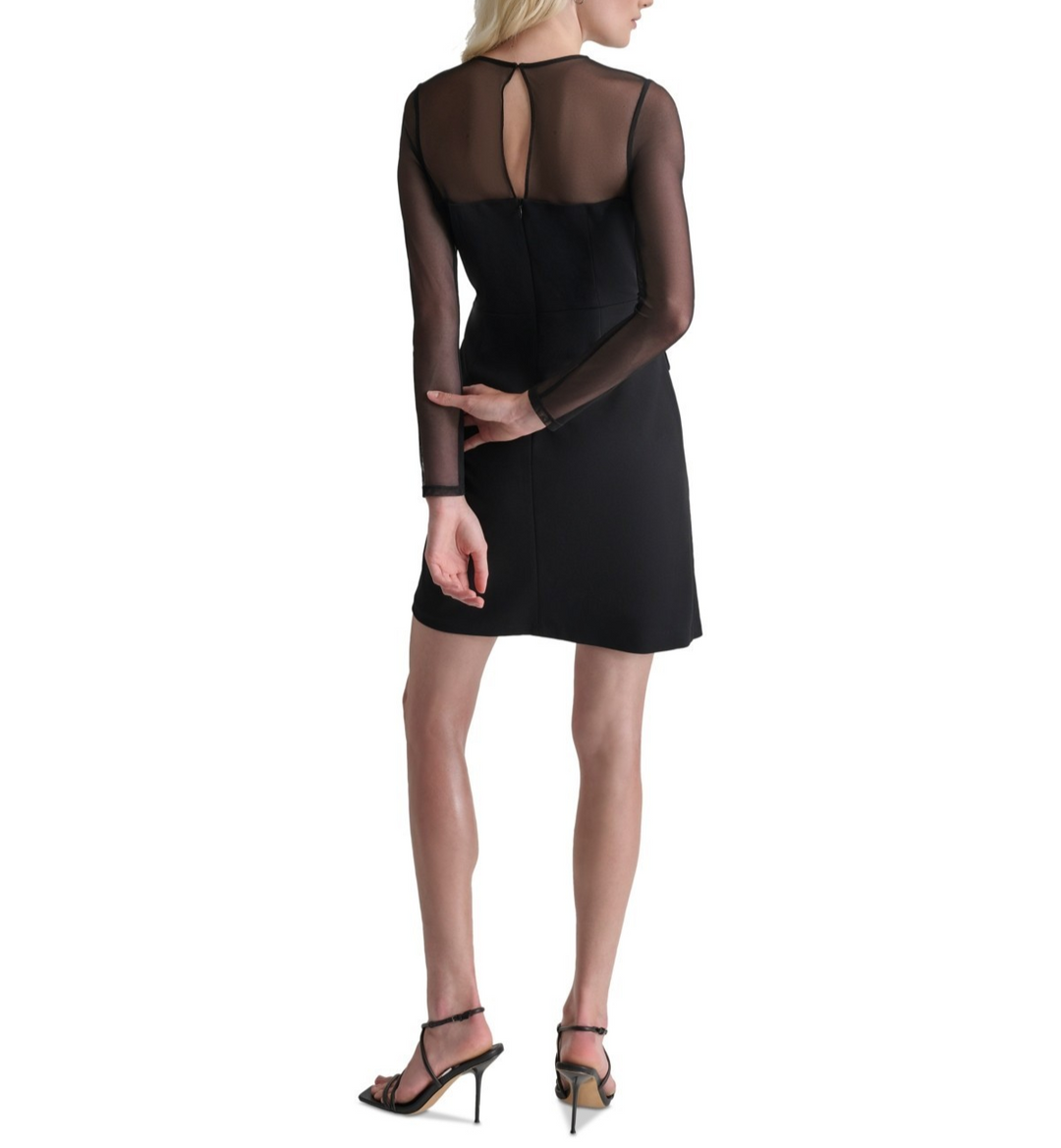 DKNY Mesh Yoke Long-Sleeve Scuba Crepe Dress MSRP $134