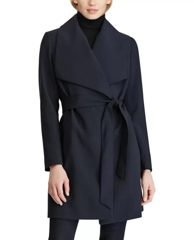 LAUREN Ralph Lauren Belted Crepe Wrap Coat MSRP $200 Size M