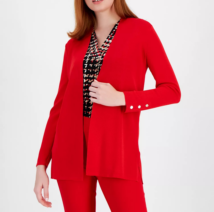 Anne Klein Women's Carmel Open-Front Buttoned-Cuff Cardigan MSRP $99
