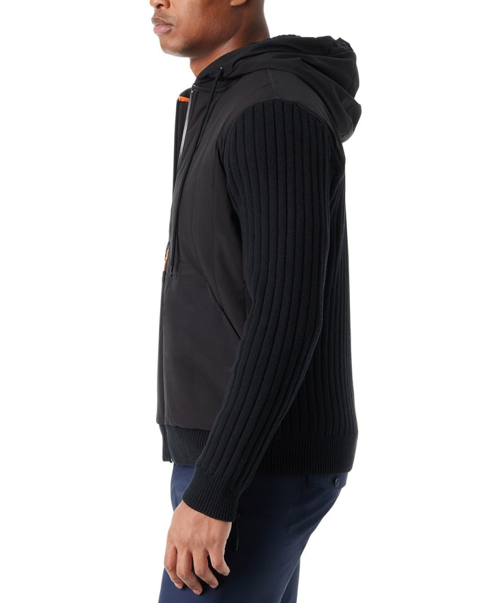 BASS OUTDOOR Men's Mixed Media Zip-Front Hooded Sweater Jacket MSRP $119