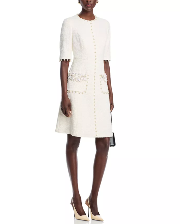 Teri Jon by Rickie FreemanBouclé Embellished Dress MSRP $750