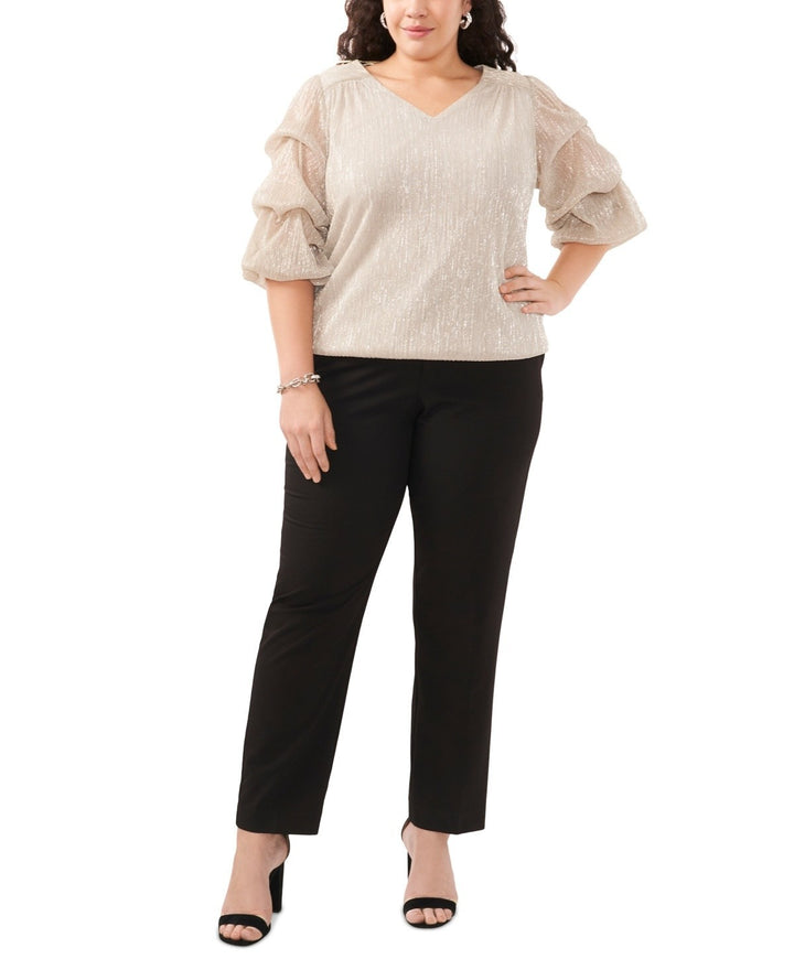 MSK Plus Size 3X Metallic Tiered-Sleeve V-Neck Top MSRP $79