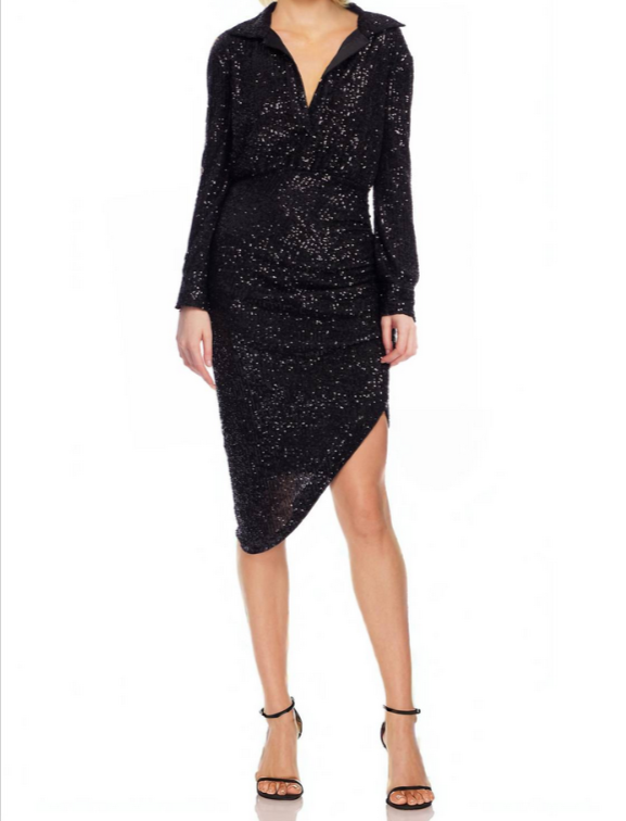 Jewel Badgley Mishcka Camryn Sequin Long Sleeve Shirt Dress MSRP $248