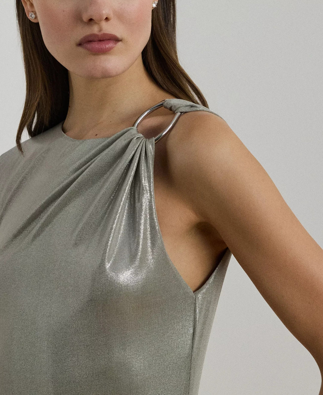 Lauren Ralph Lauren Metallic Jersey Column Gown MSRP $265