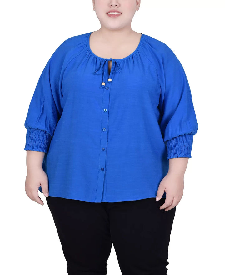 NY Collection Plus Size 3/4 Sleeve Button Front Blouse MSRP $48