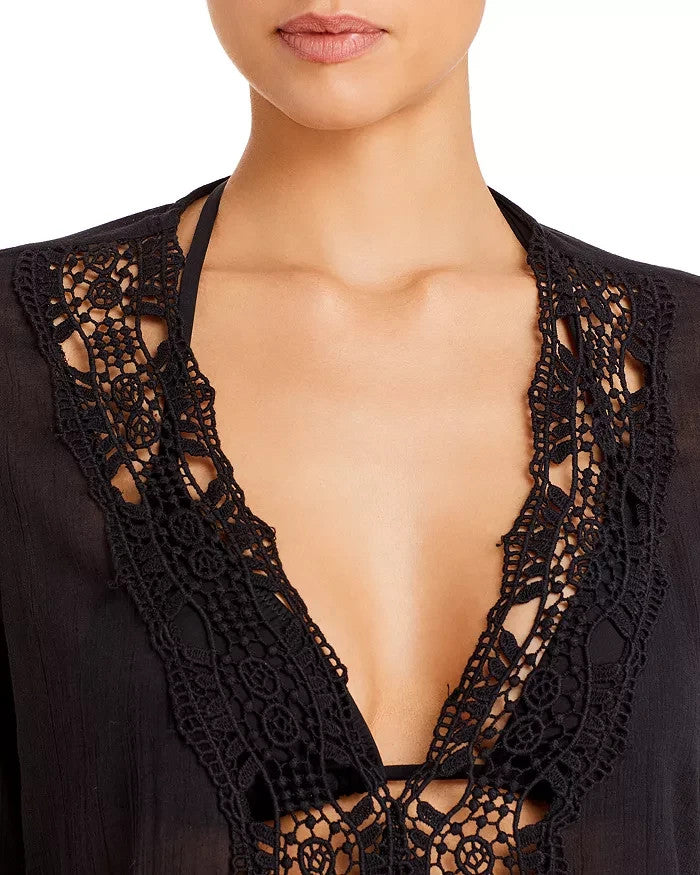 La Blanca Island Fare Crocheted Lace Trim Tunic Swim Cover-Up MSRP $103