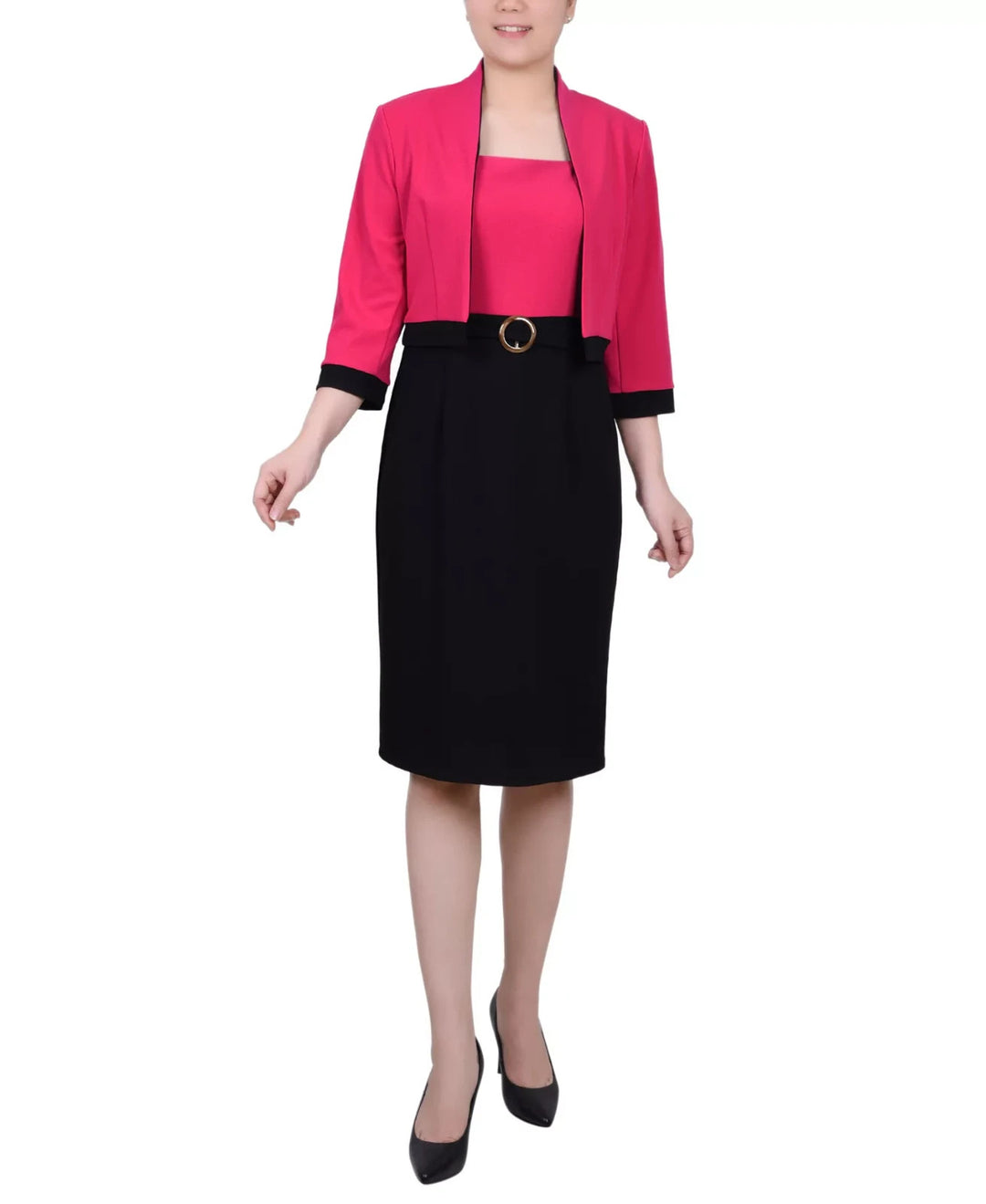 NY Collection Petite 3/4 Sleeve Colorblocked Dress, 2 Piece Set MSRP $62