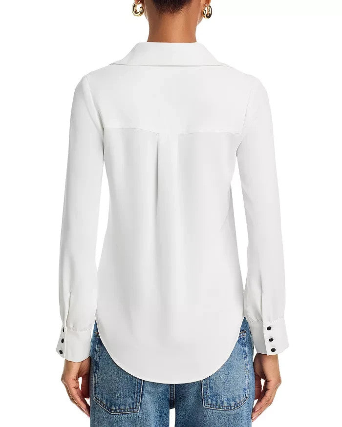 FRENCH CONNECTION Quinn Crepe Satin Bow Shirt MSRP $108