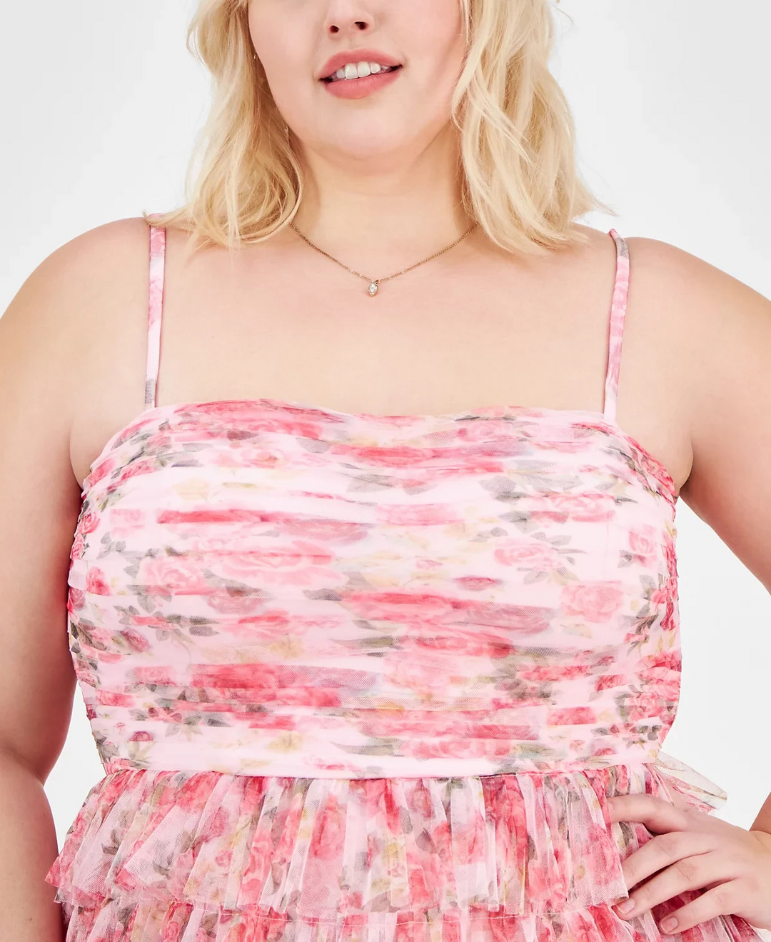 B Darlin Trendy Plus Size Floral Print Ruffle Tiered Gown MSRP $169