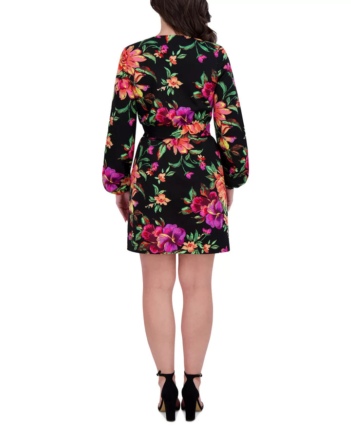 Siena Women's Floral Surplice V-Neck Long-Sleeve Dress MSRP $128