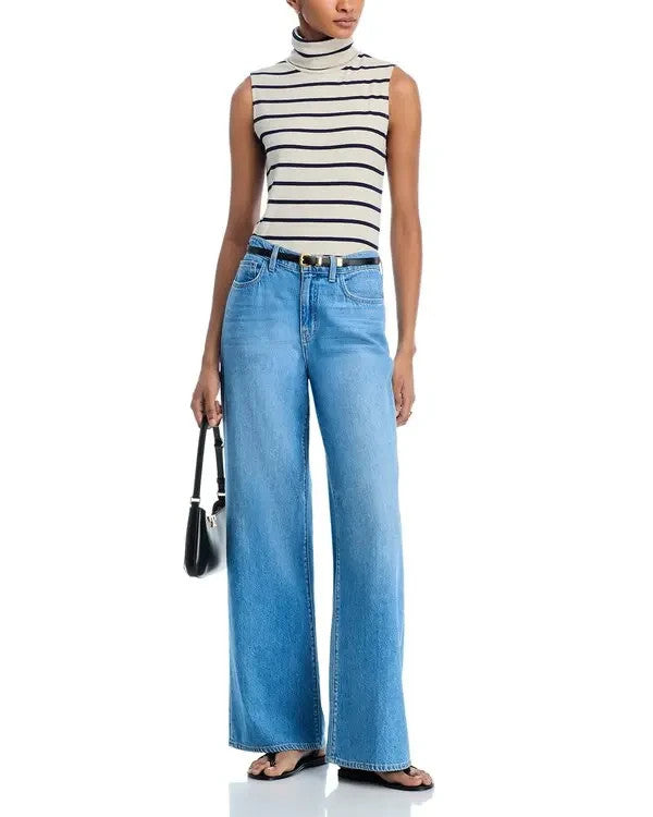 L'Agence Ceci Stripe Sleeveless Turtleneck Top MSRP $125