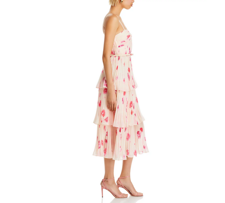 Self-Portrait Pleated Tiered Midi Dress MSRP $510