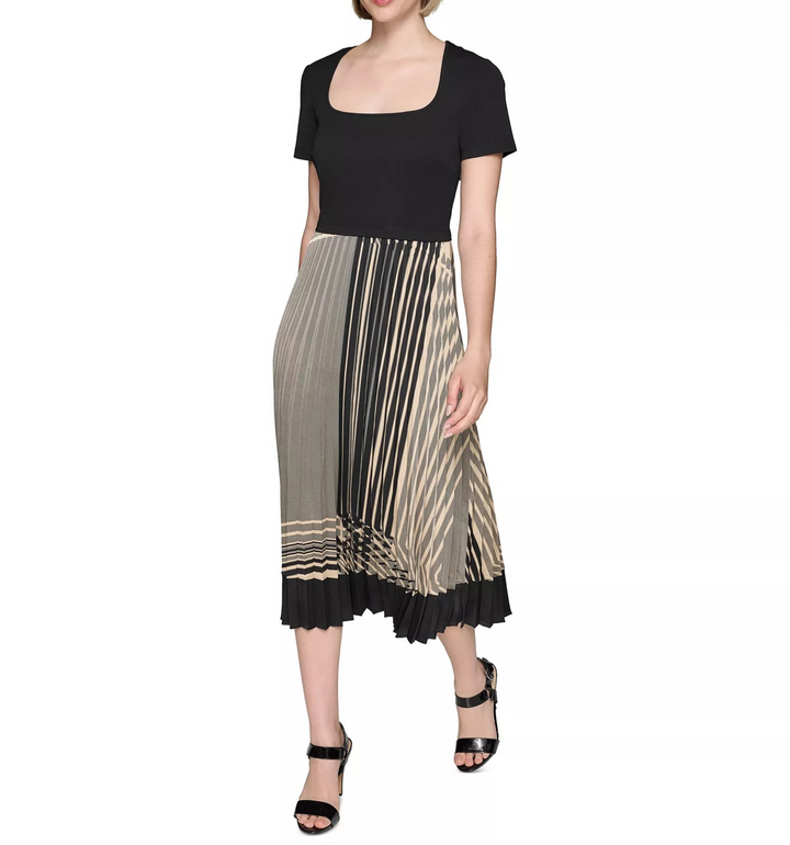 KARL LAGERFELD PARIS Women's Square-Neck Pleated-Skirt Dress MSRP $158