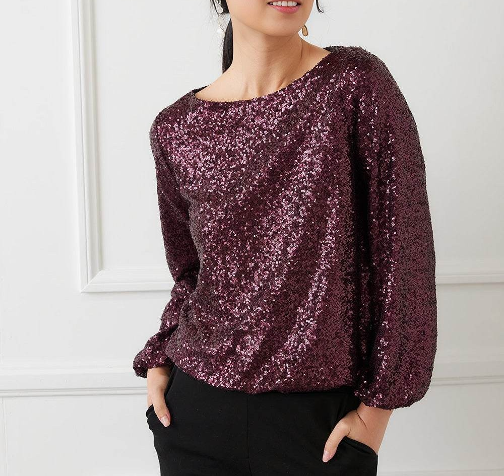 Karen Kane Sequin Boat Neck Top MSRP $168