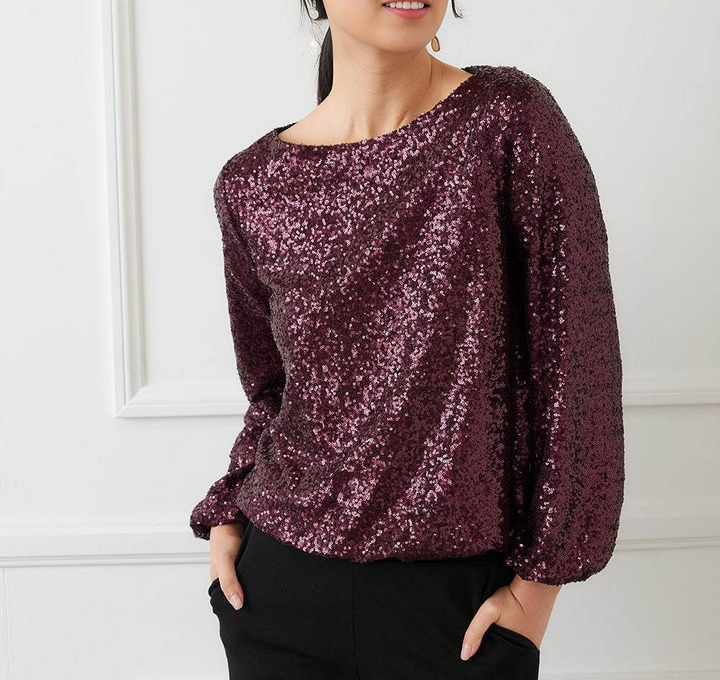 Karen Kane Sequin Boat Neck Top MSRP $168