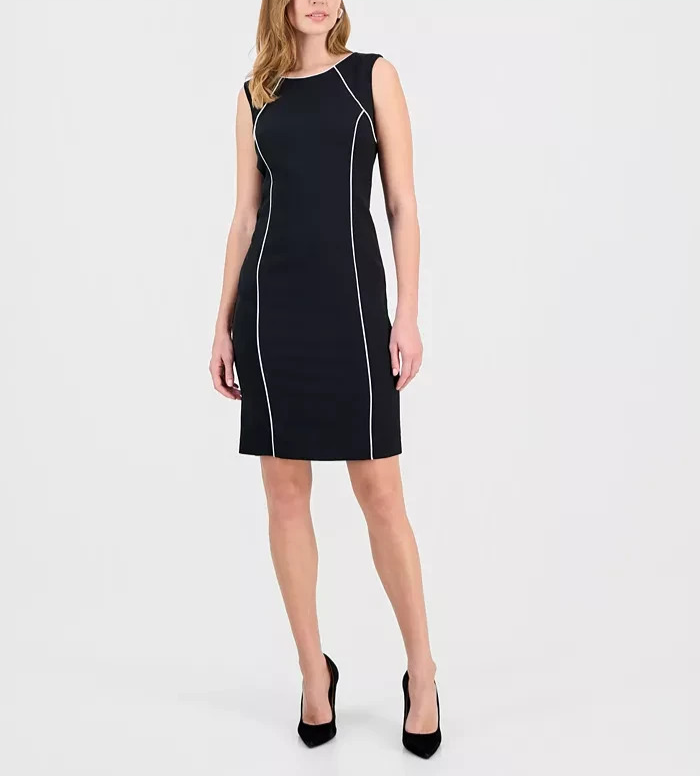 Kasper Women's Stretch-Crepe Contrast-Piping Sheath Dress MSRP $89