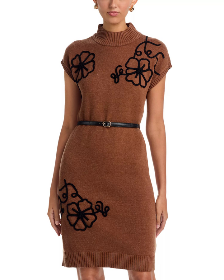 T Tahari Belted Mock Neck Dress MSRP $128