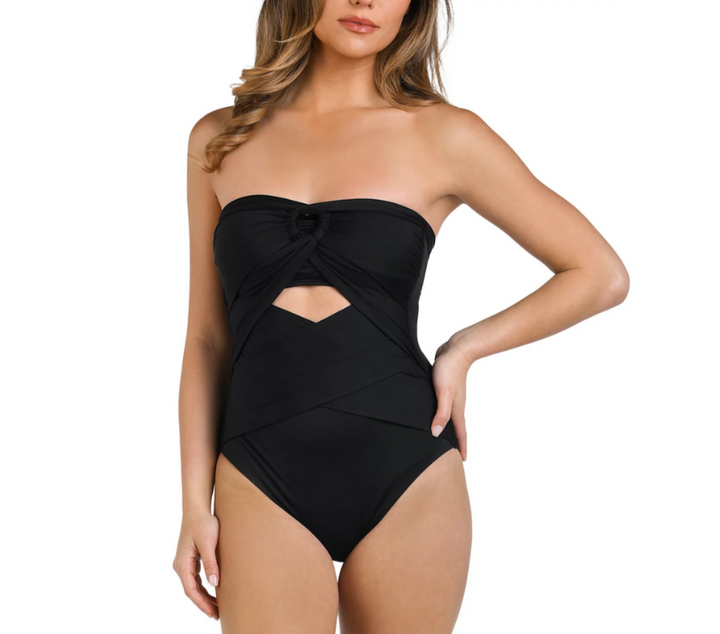 La Blanca Ig Drapped Halter Bandeau One Piece Swimsuit MSRP $125