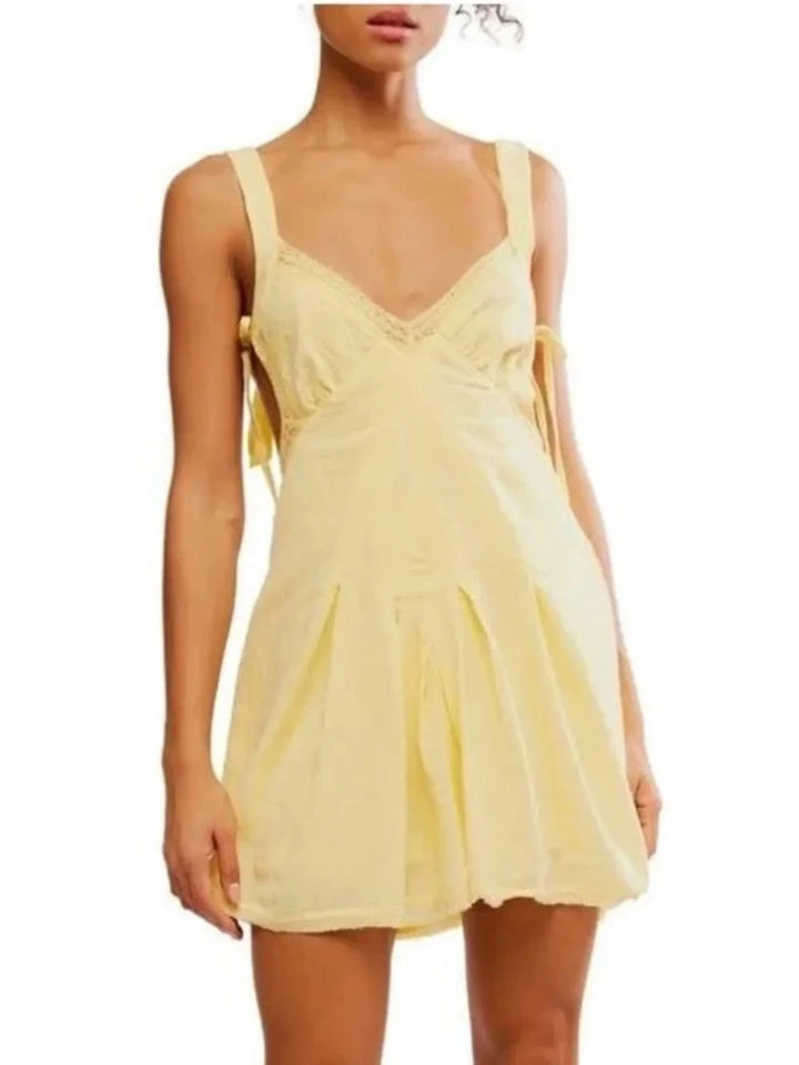 Free People Vivi Mellow Yellow Cotton Mini Dress MSRP $78