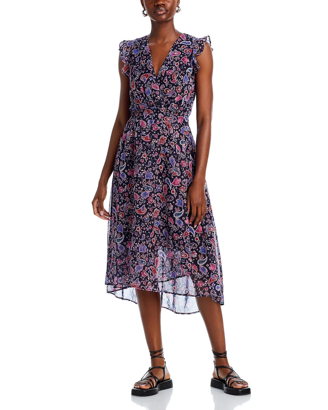 AQUA Flutter Cap Sleeve Midi Dress MSRP $118